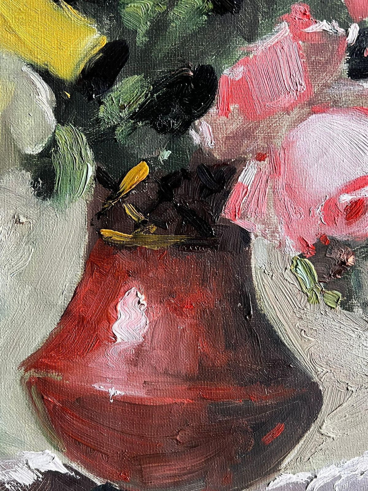 photo furniture French School Mid 20th Century French Vintage Floral Still Life With Roses In A Red Vase