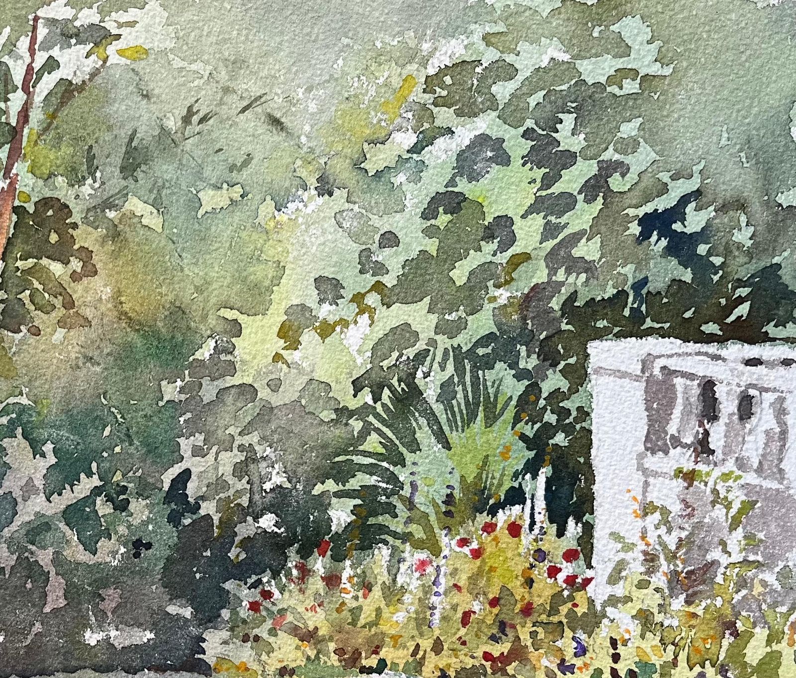 Anthony Avery British Impressionist Watercolor Of A Sunlit Garden With Tree And Flowers photo Art