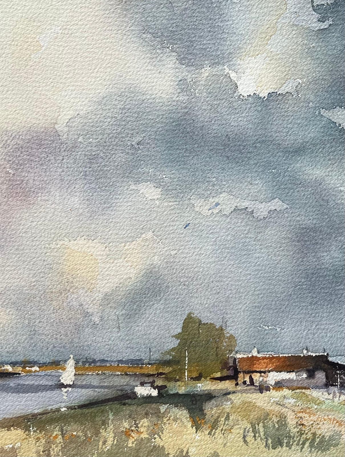 Anthony Avery British Impressionist Watercolor Of A Riverside Scene With Dramatic Sky photo furniture