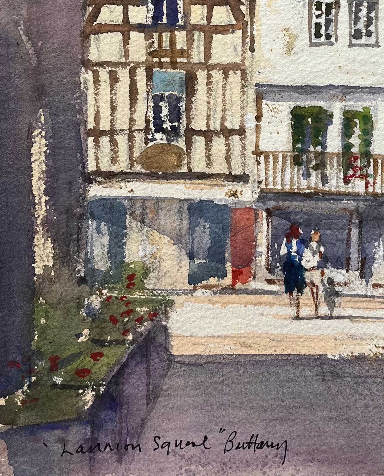Anthony Avery British Impressionist Watercolor Of A Busy Street In Lannion Square, Brittany photo 365.0