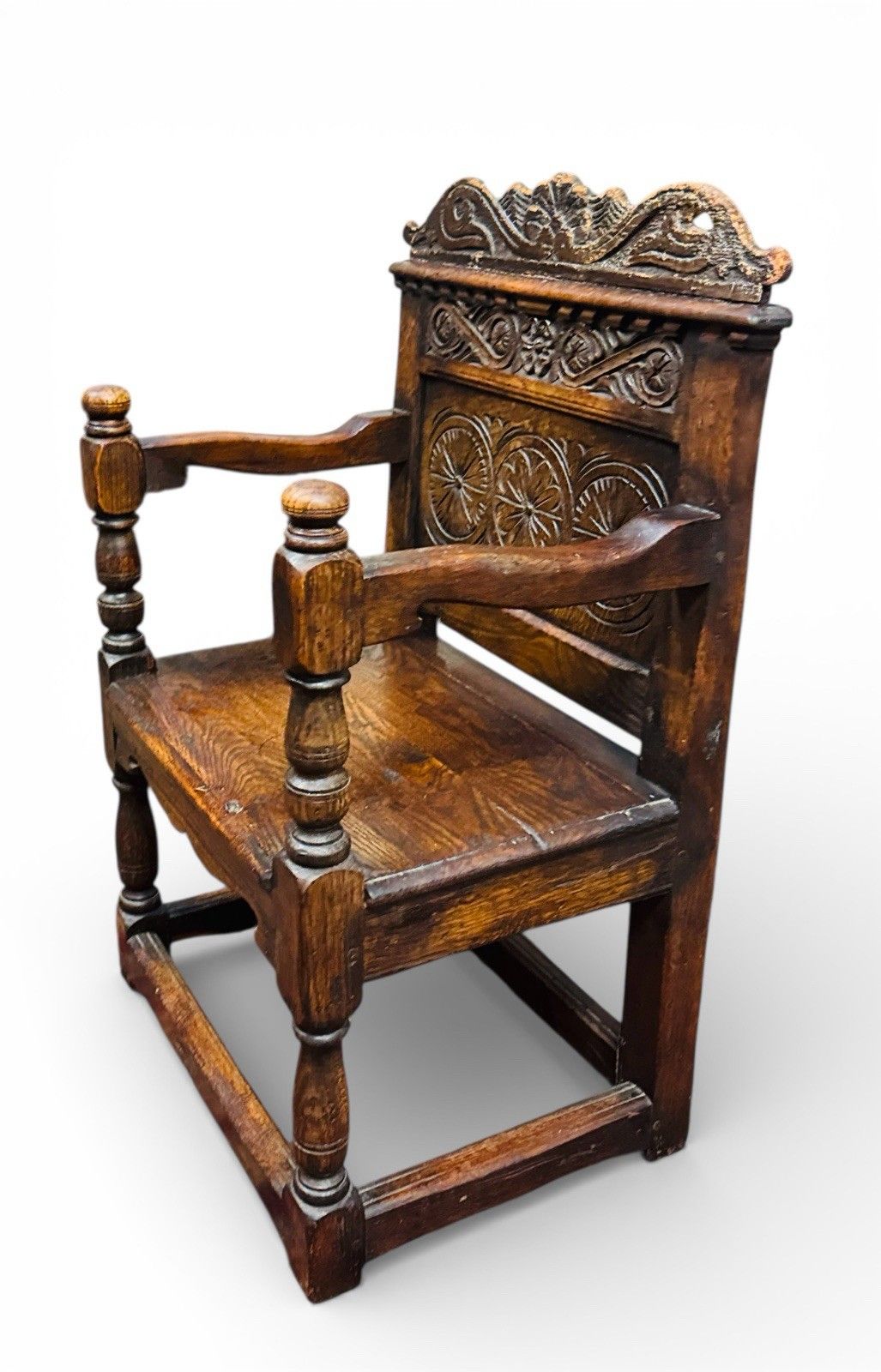 photo for sale Antique Carved English Oak Wainscot Armchair Superior Quality C1670s Rare