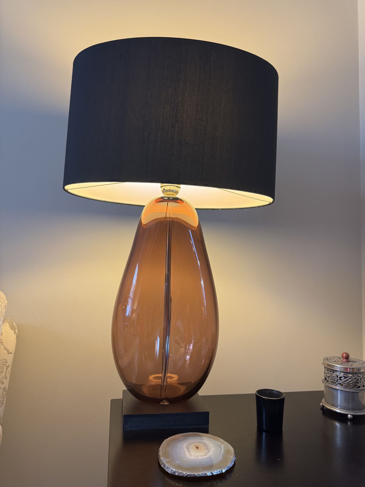 Pair Of Porta Romana Coffee Bean Table Lamps – Amber Glass photo furniture