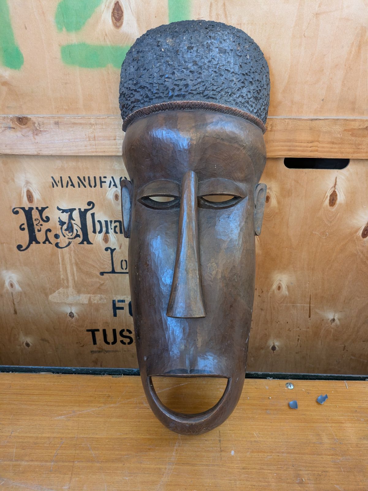 Vintage Hand Carved Makonde Hand Carved Tribal Ebony Wall Mounted Face Mask  65 X 25 X 12 From The Malde Collection photo Art