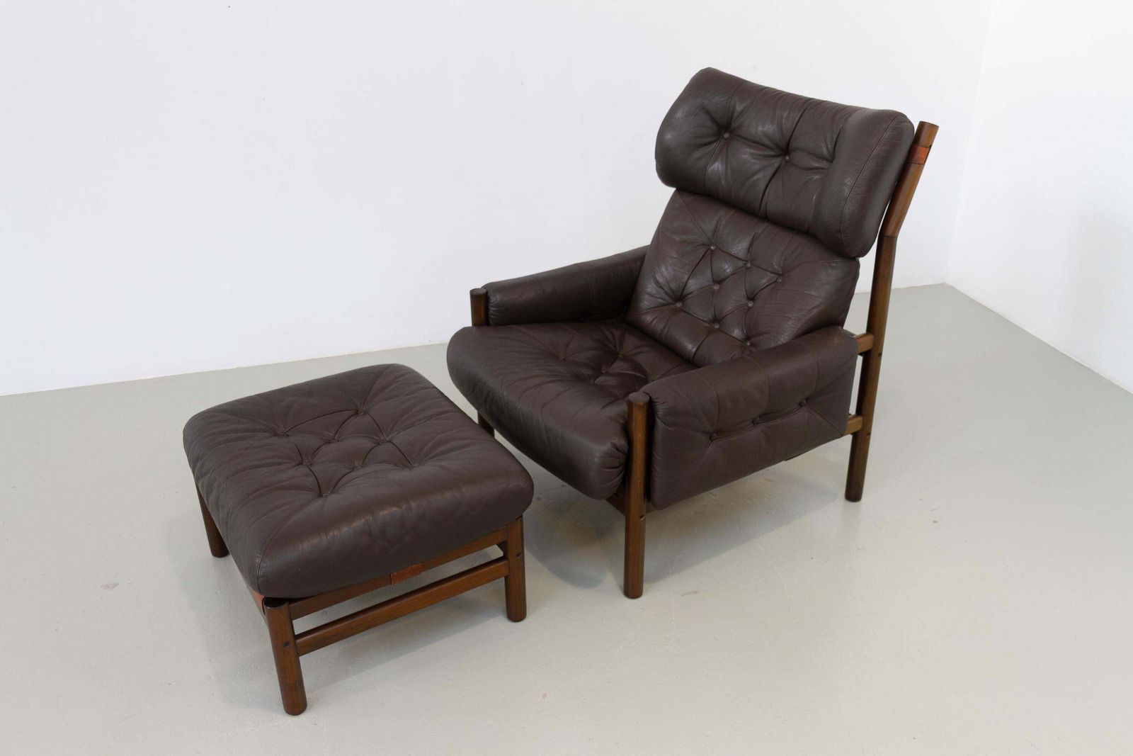 Scandinavian Mid Century Safari Lounge Chair And Stool By Bruksbo, Norway. 1970s photo furniture