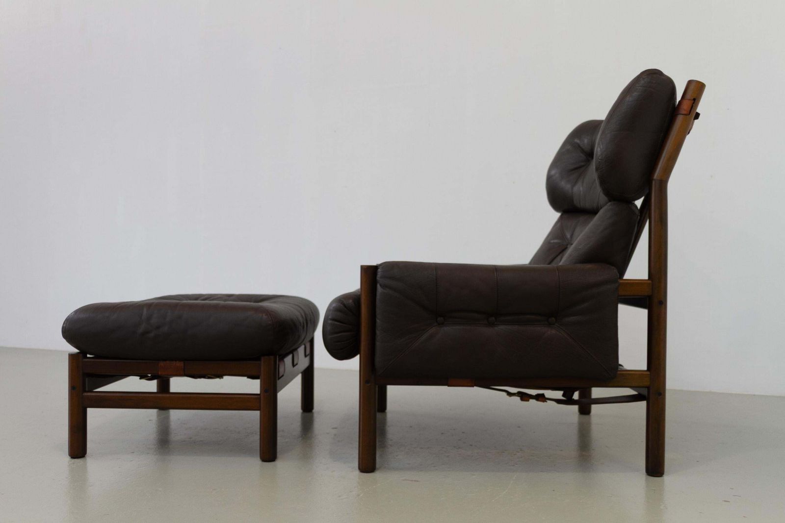 Scandinavian Mid Century Safari Lounge Chair And Stool By Bruksbo, Norway. 1970s photo buy