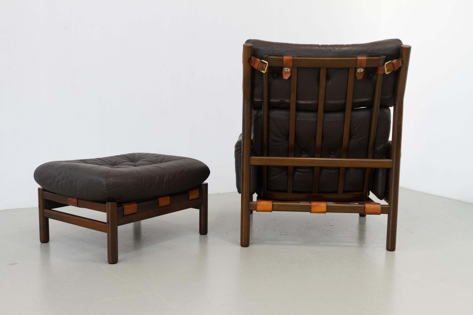 Furniture Scandinavian Mid Century Safari Lounge Chair And Stool By Bruksbo, Norway. 1970s photo