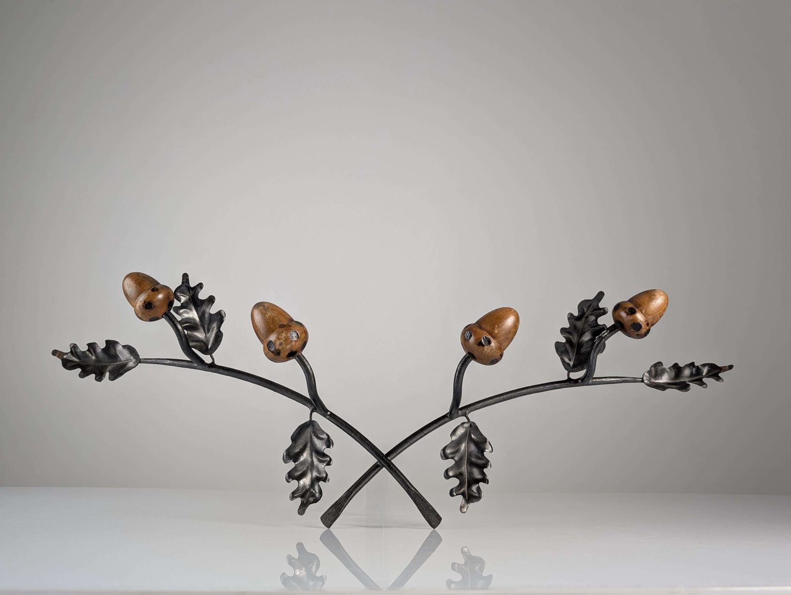 Signed Wrought Iron And Wood Acorns Coat Rack, 1960s photo furniture