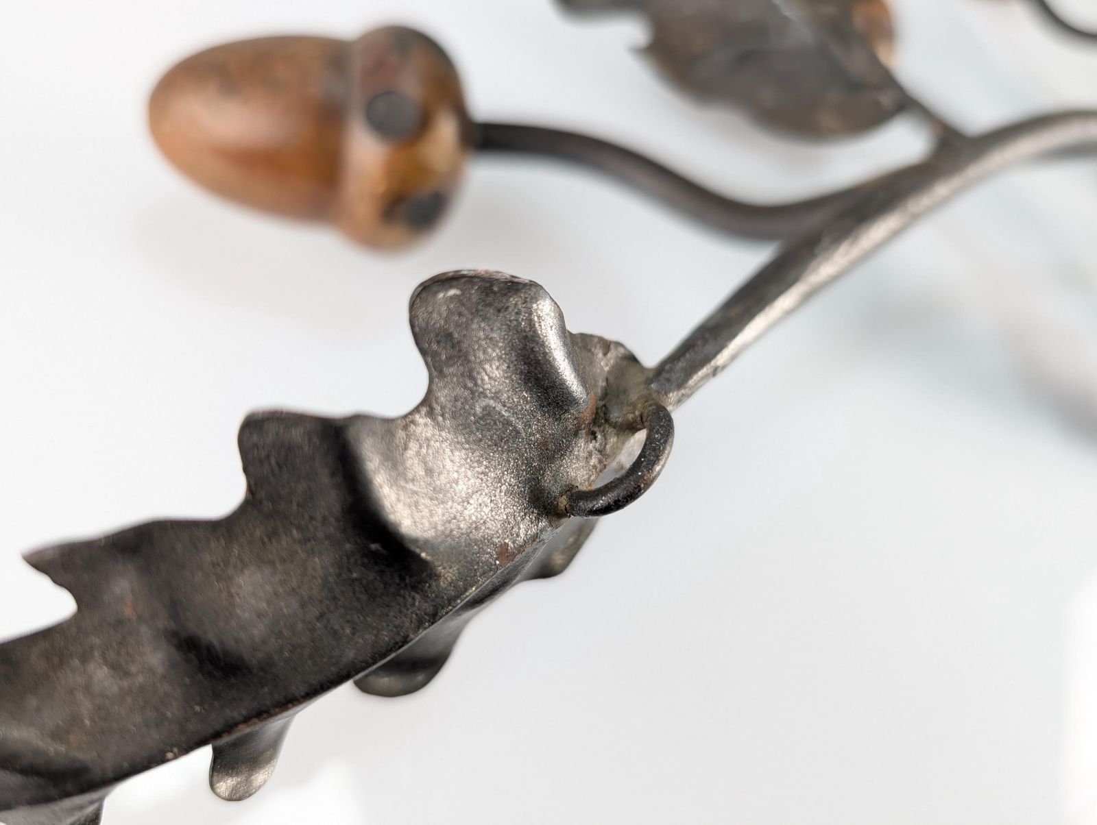 Signed Wrought Iron And Wood Acorns Coat Rack, 1960s photo vinterior