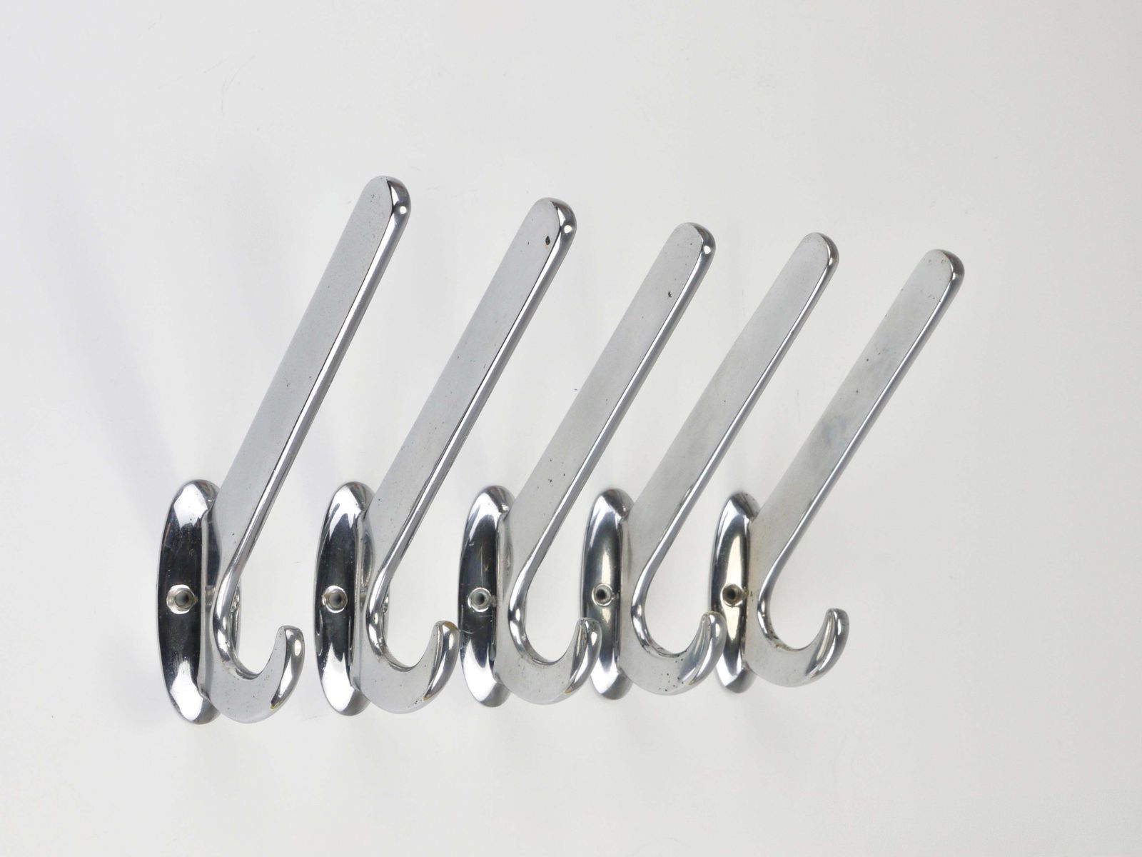 Up To 5 Large Art Deco Bauhaus Nickel & Brass Wall Coat Hooks, Vienna, 1930s photo furniture
