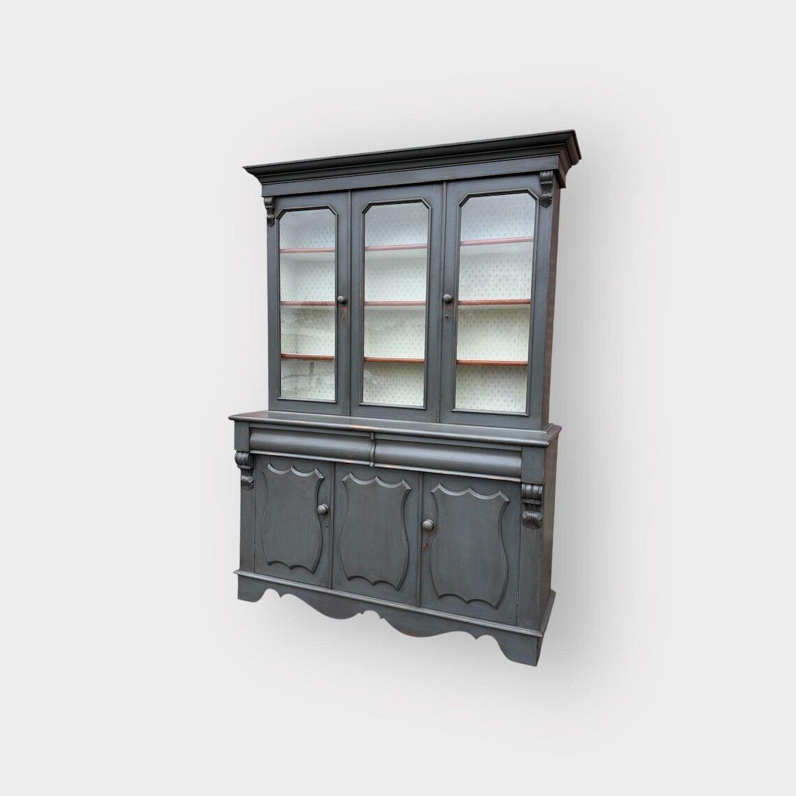 Antique Painted 3 Door Glazed Bookcase Cupboard Glazed Display Bookcase photo Furniture