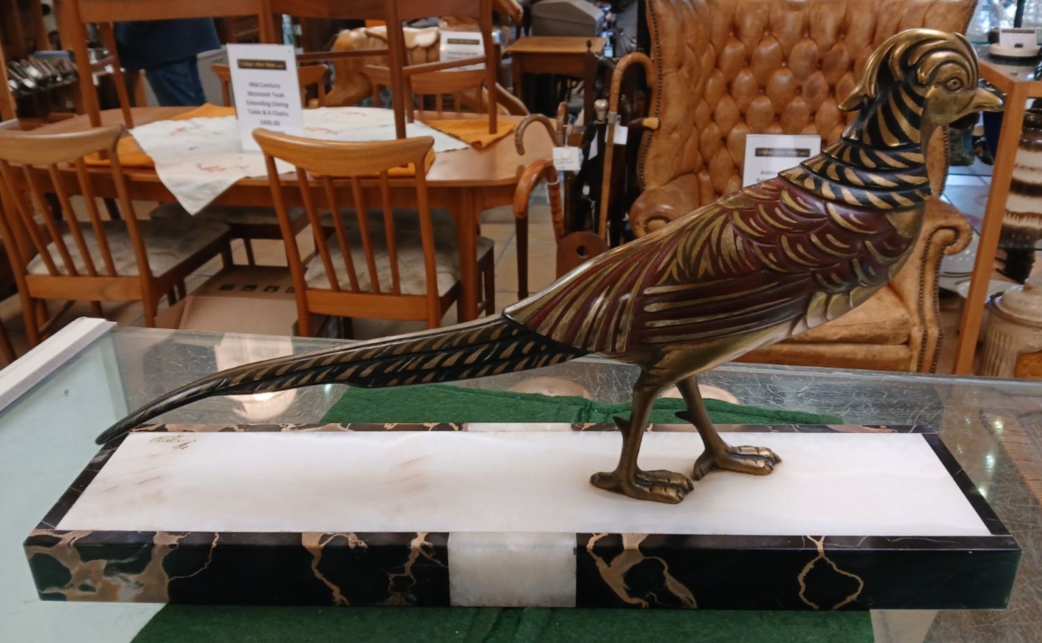 Art Deco Cold Painted Bronze Pheasant On Onyx & Marble Base Jean Baptiste Hughes photo furniture