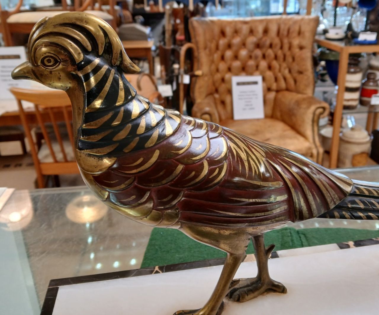 Art Deco Cold Painted Bronze Pheasant On Onyx & Marble Base Jean Baptiste Hughes photo Art