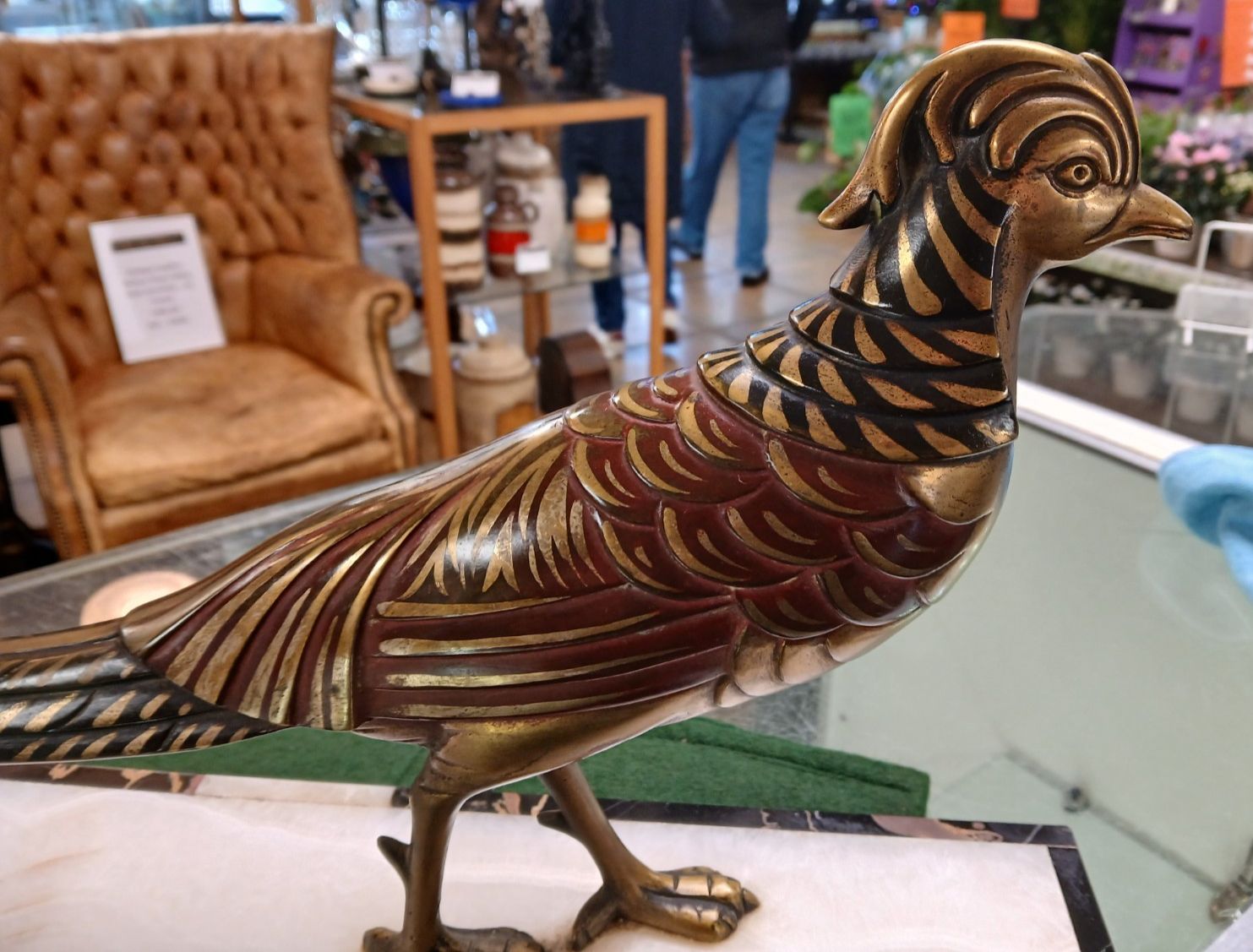 Art Deco Cold Painted Bronze Pheasant On Onyx & Marble Base Jean Baptiste Hughes photo buy