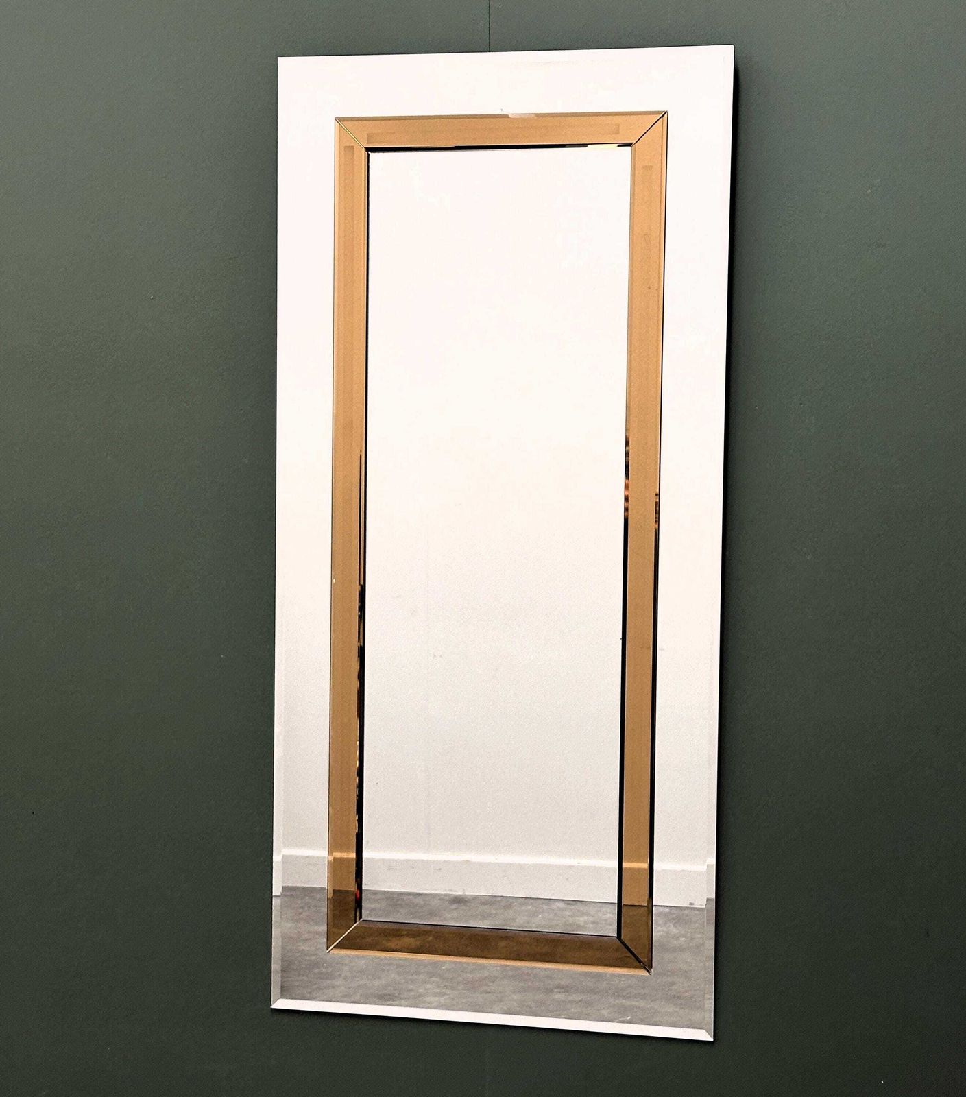 Large German Beveled Mirror With Bronze Tinted Border, 1980s photo for sale