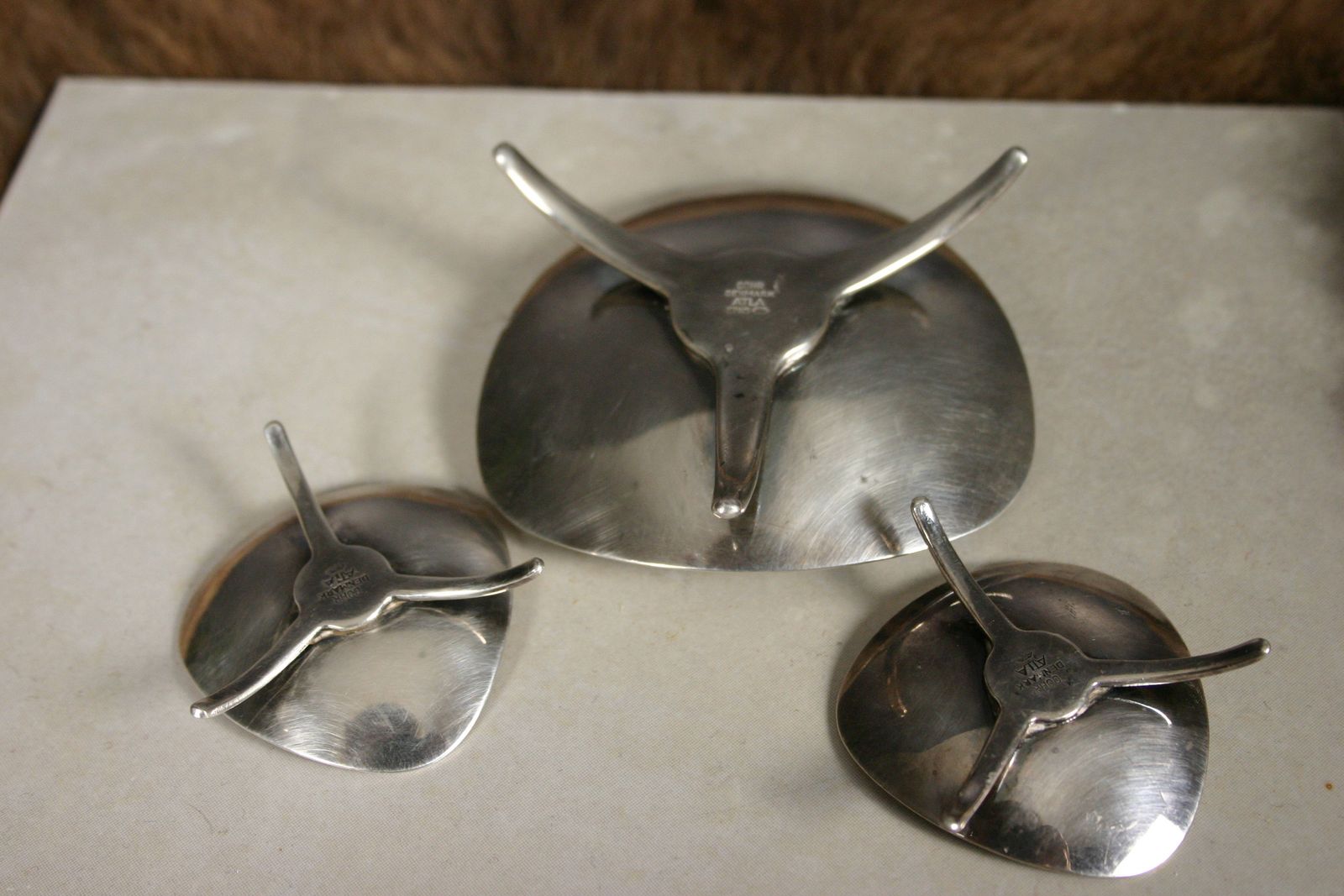 Set Of 3 Candle Holders Cohr Atla Denmark Silver Plated Mid Century photo buy
