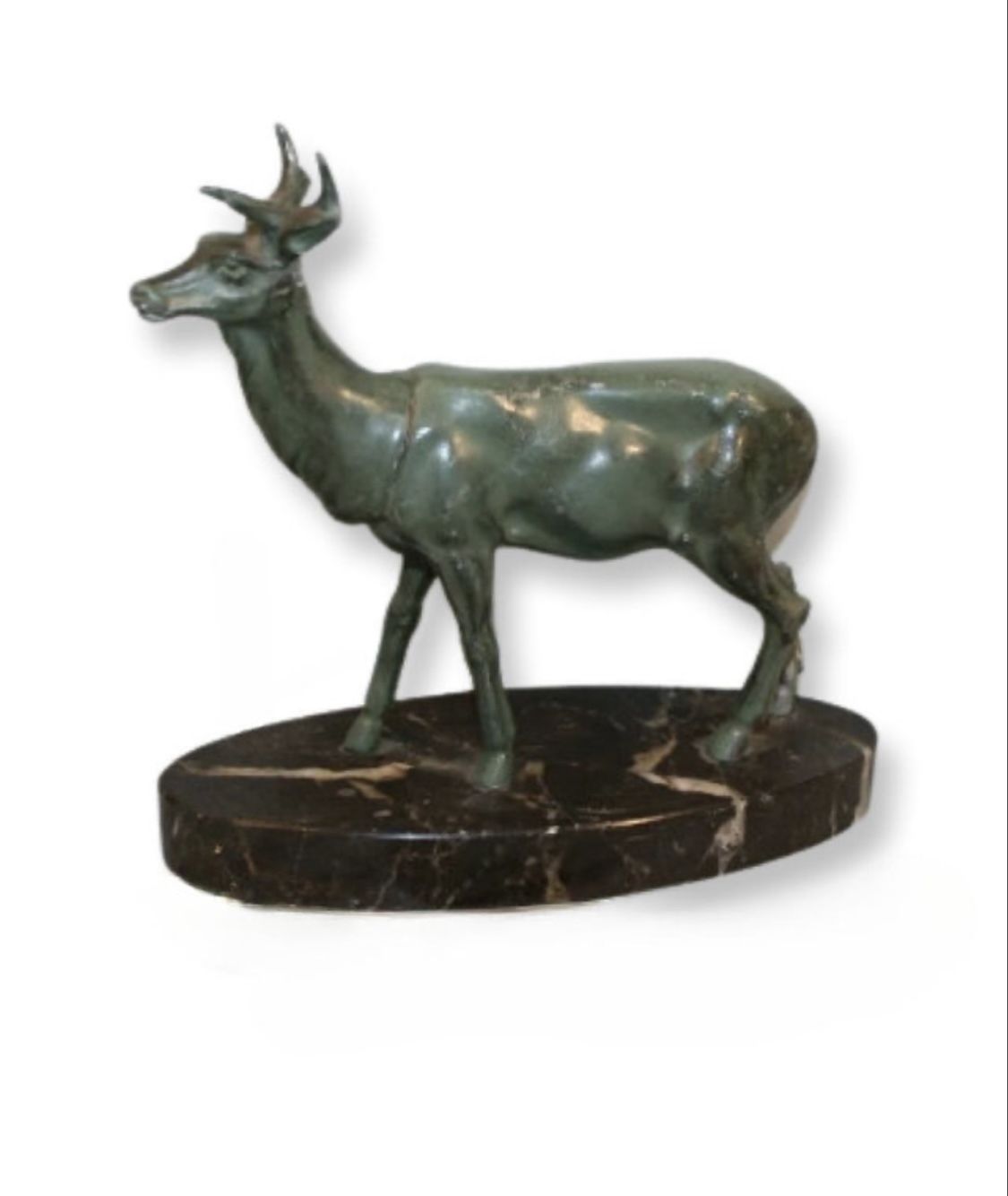 An English Art Deco Spelter Figure Of A Deer On A Marble Base