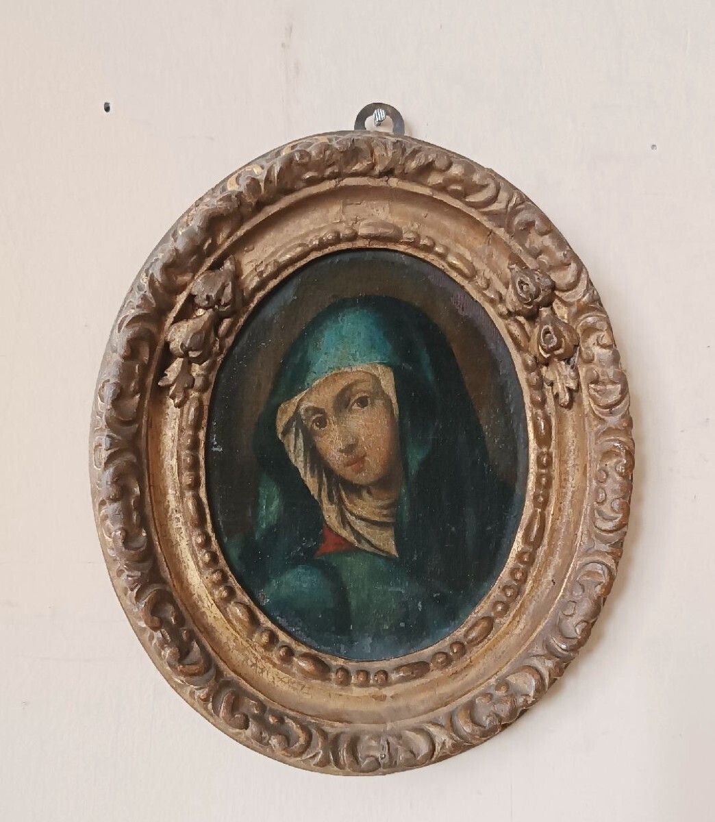Antique Oval Painting, Antique Frame, Face Of The Virgin Mary photo 632.0