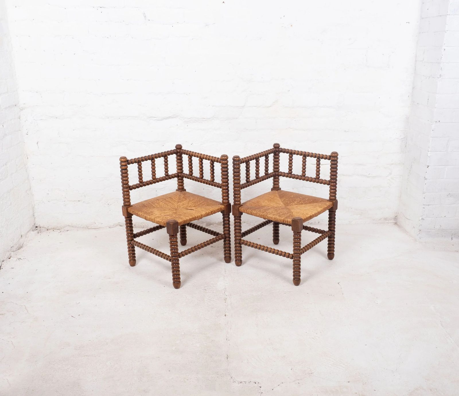 Pair Of Antique French Corner Bobbin Chairs