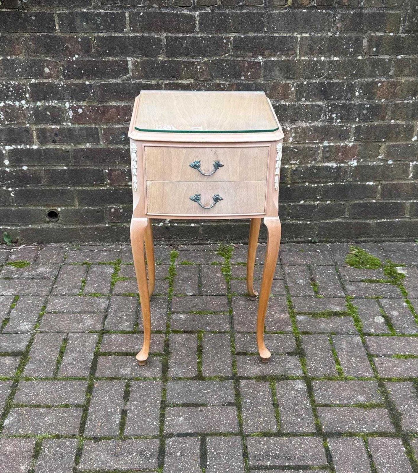 Vintage French Style 1950s Bedside Table With Glass Top And Two Drawers – Elegant Furniture Bedside Drawers