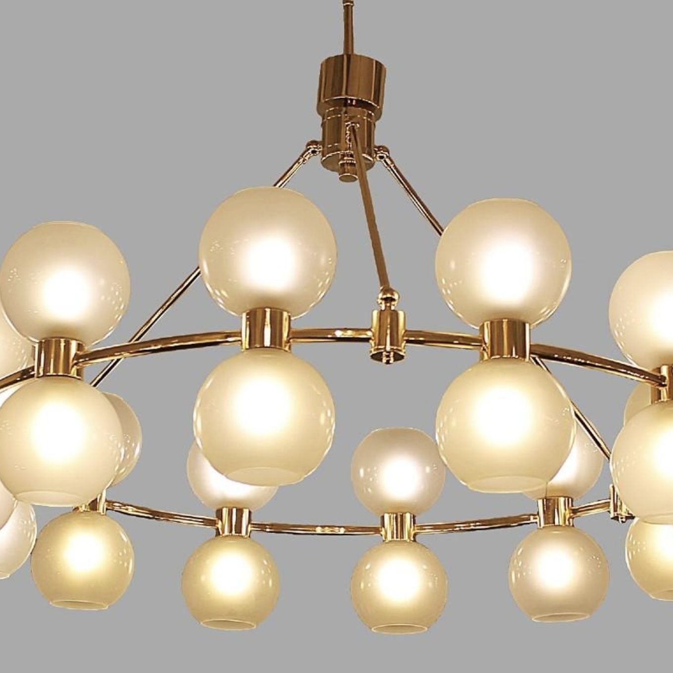 Large Italian Crown Chandelier – Brass & Opaline – Italy photo 6400.0