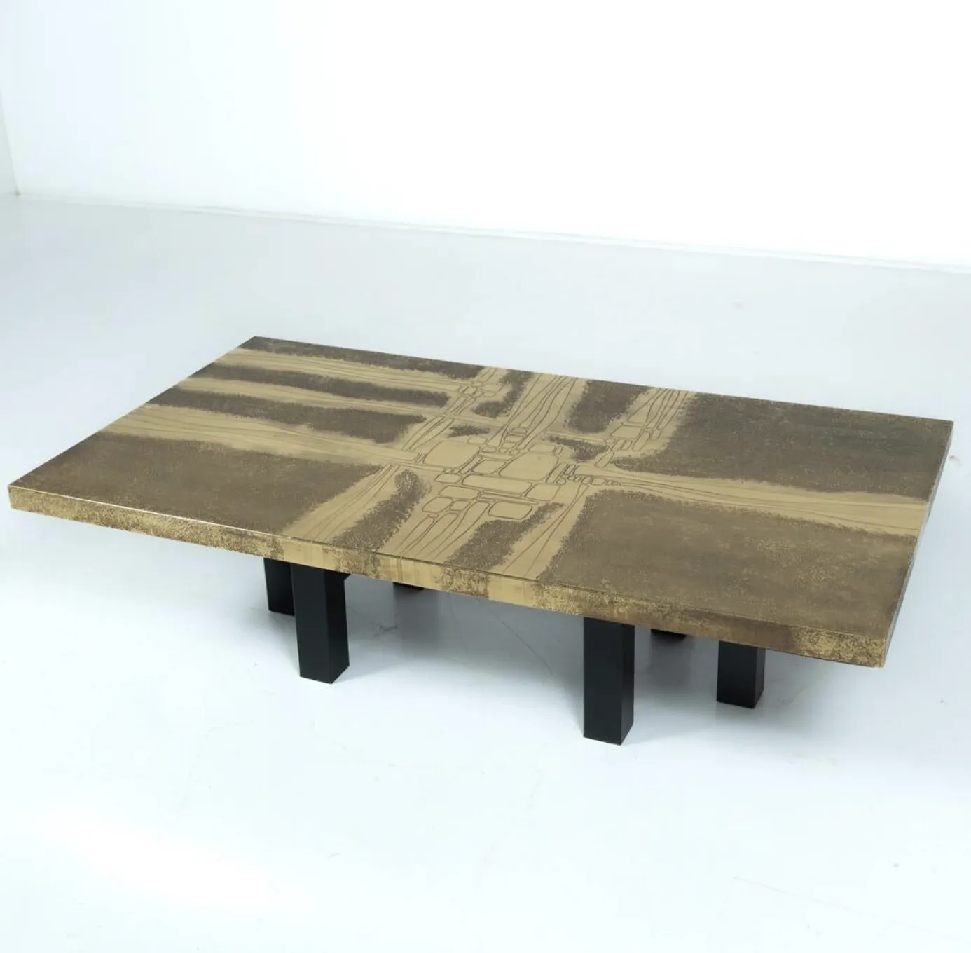 Mid Century Brass Coffee Table By Lova Creation, Belgium, 1970s photo for sale
