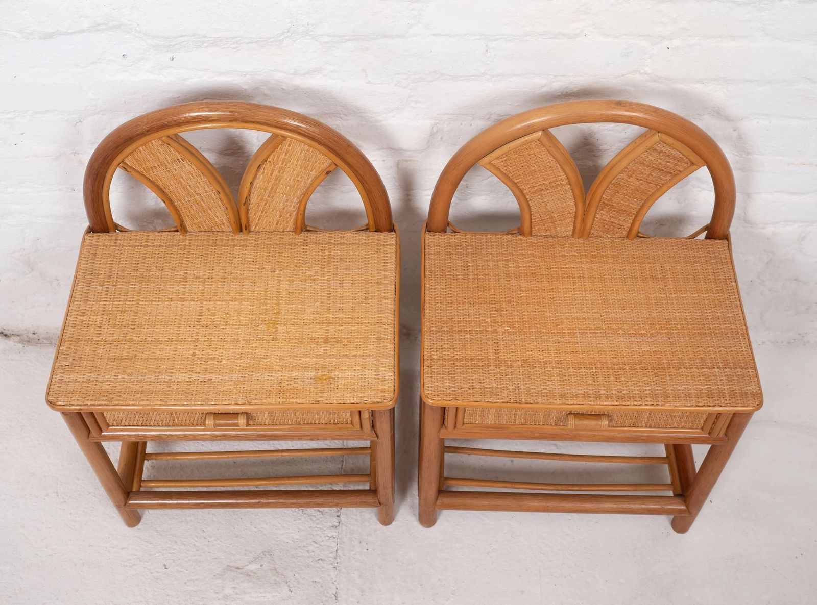 Pair Of Vintage Mid Century Bamboo Bedside Tables photo for sale