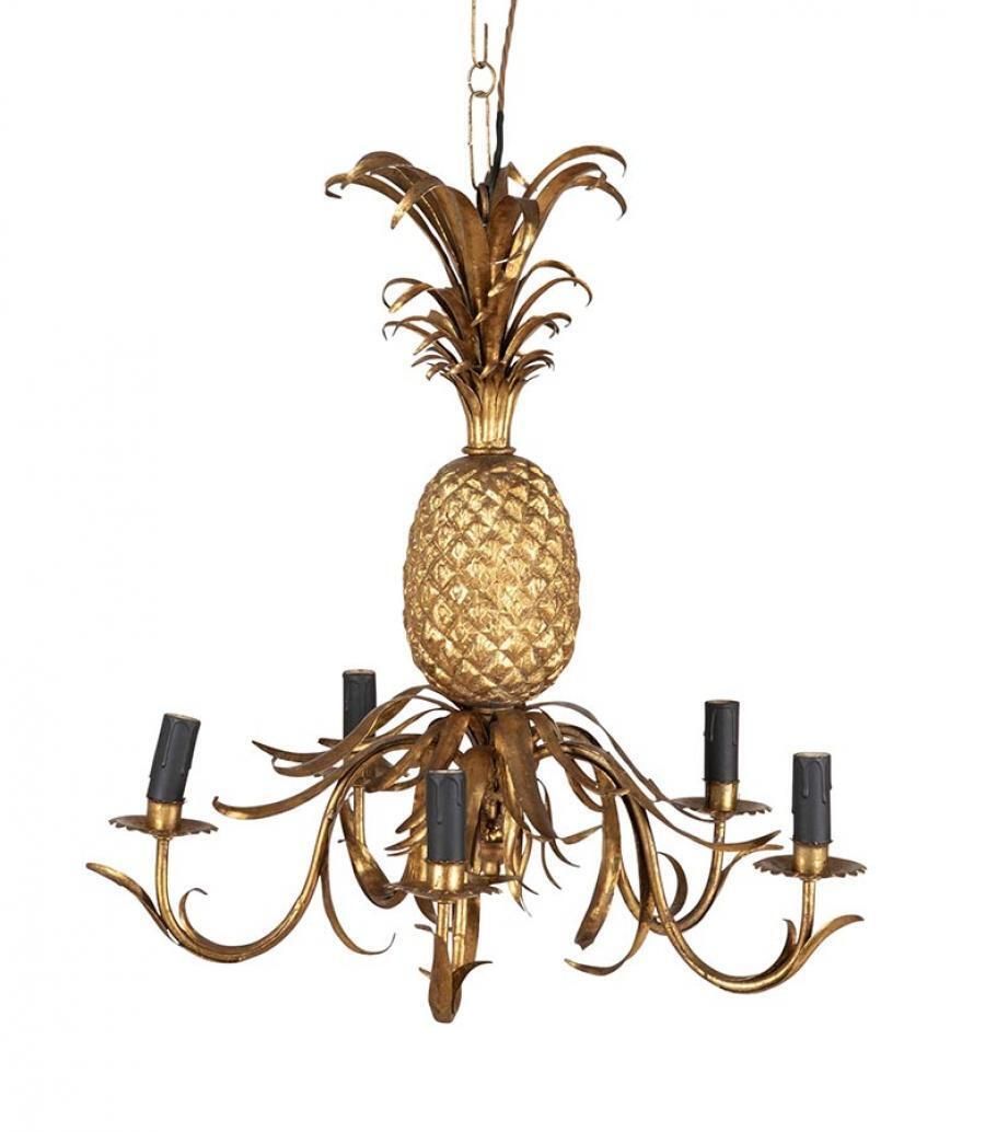 1940s French Five Arm Pineapple Gilt Chandelier photo furniture