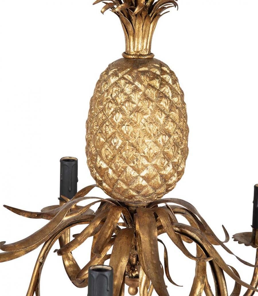1940s French Five Arm Pineapple Gilt Chandelier photo for sale