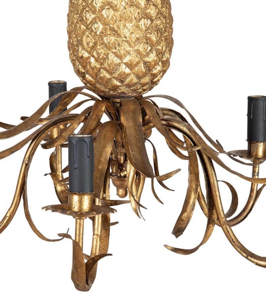1940s French Five Arm Pineapple Gilt Chandelier photo Lighting