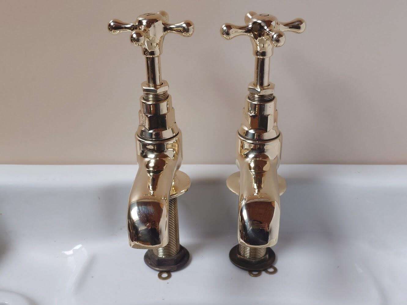 Polished Brass Bath Taps: 1930s Period Faucets, Overhauled & Ready To Fit photo 240.0