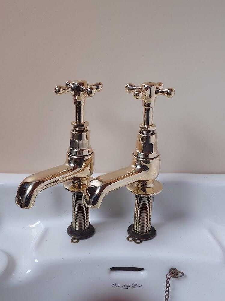 Polished Brass Bath Taps: 1930s Period Faucets, Overhauled & Ready To Fit photo buy