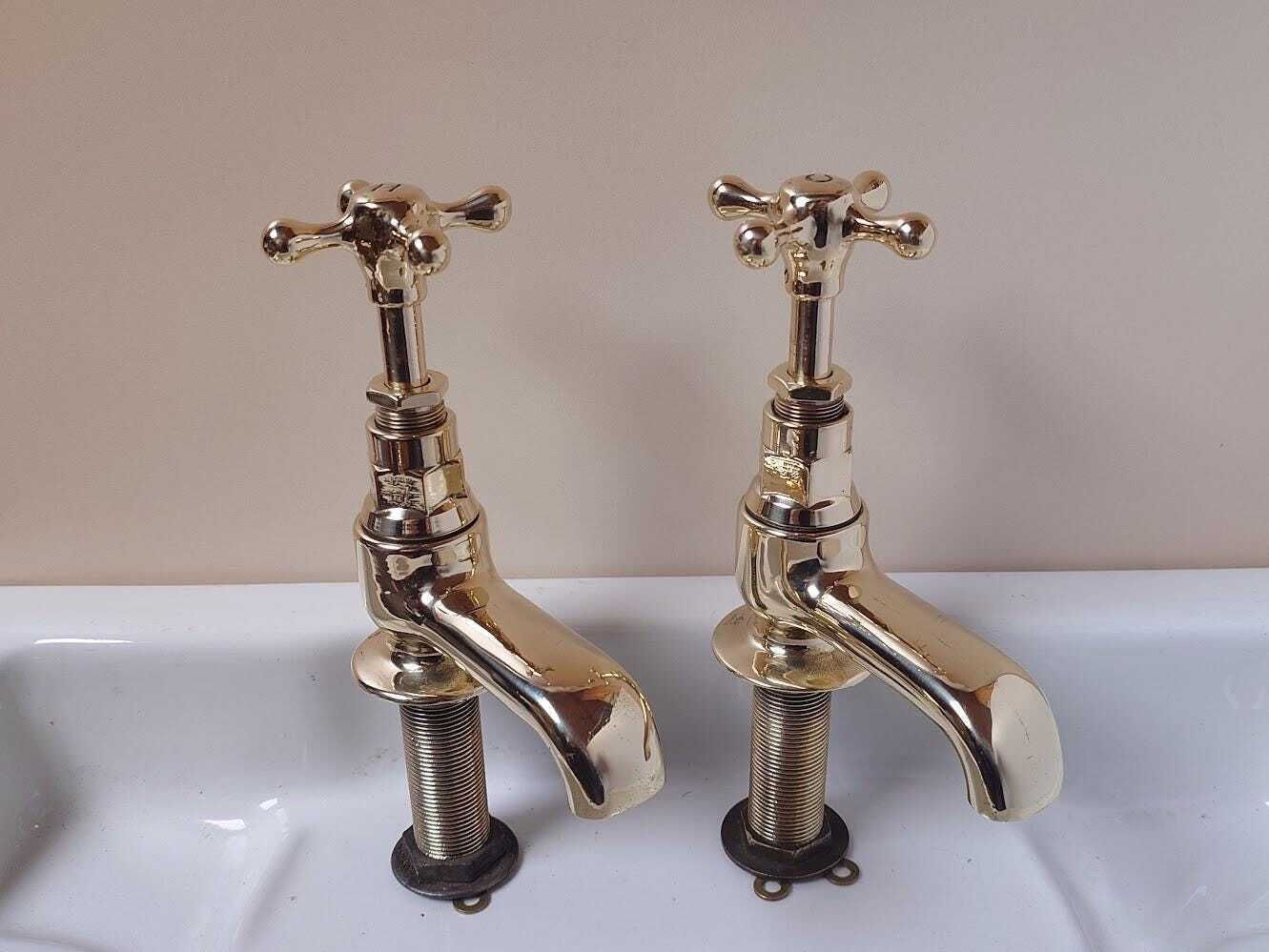 Polished Brass Bath Taps: 1930s Period Faucets, Overhauled & Ready To Fit photo vintage