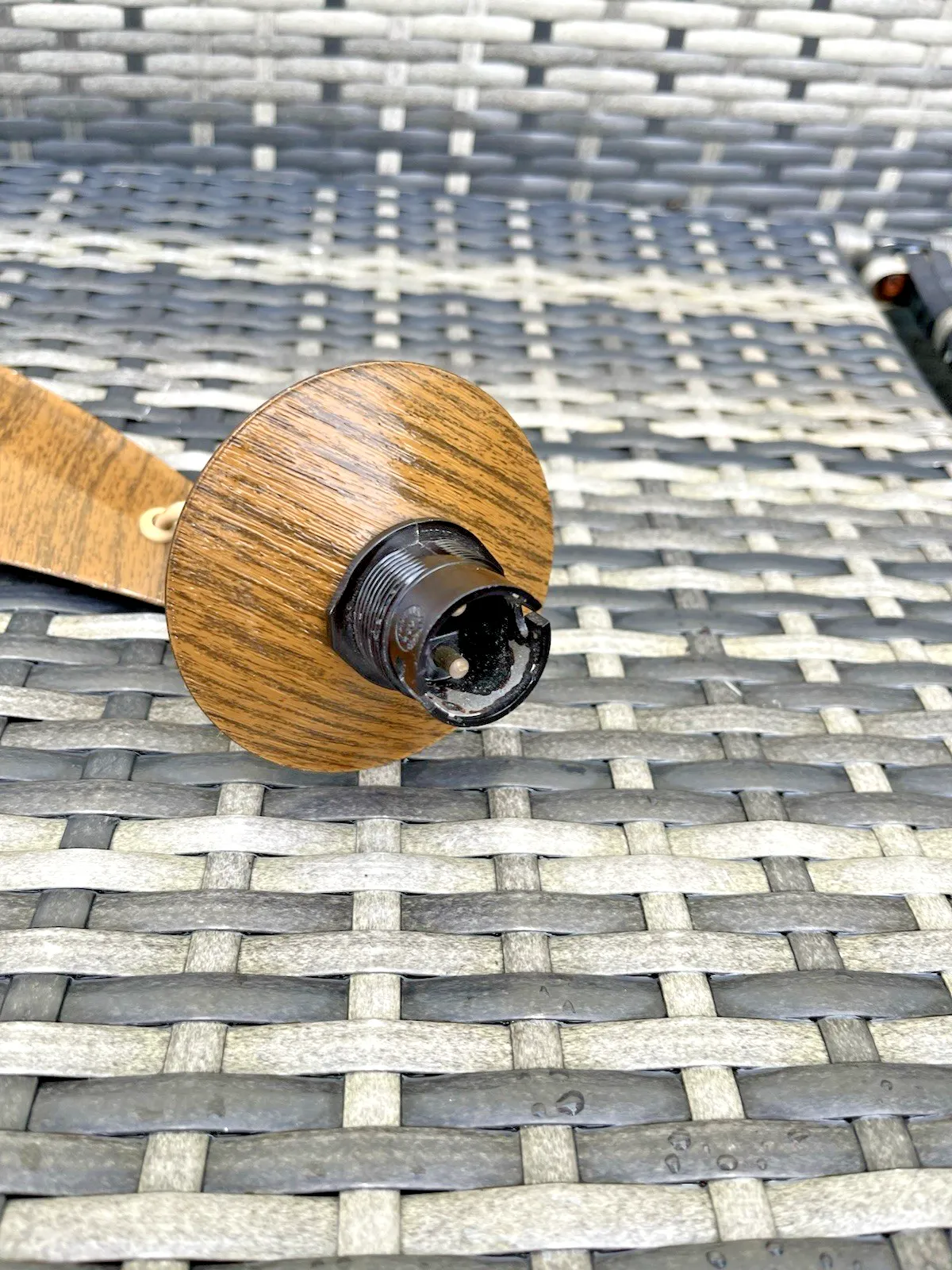 photo for sale Mid Century Modern 60's Scandi Danish Faux Teak Wood Boomerang 3 Ceiling Light