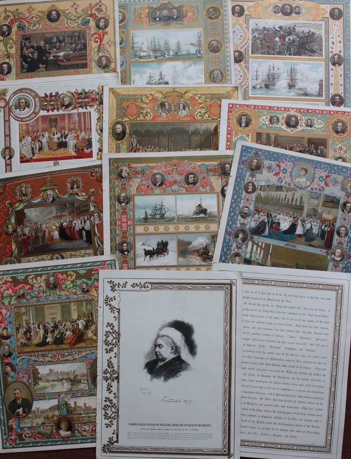 Antique Set Of 10 Chromolithographs Celebrating Queen Victoria’s Diamond Jubilee