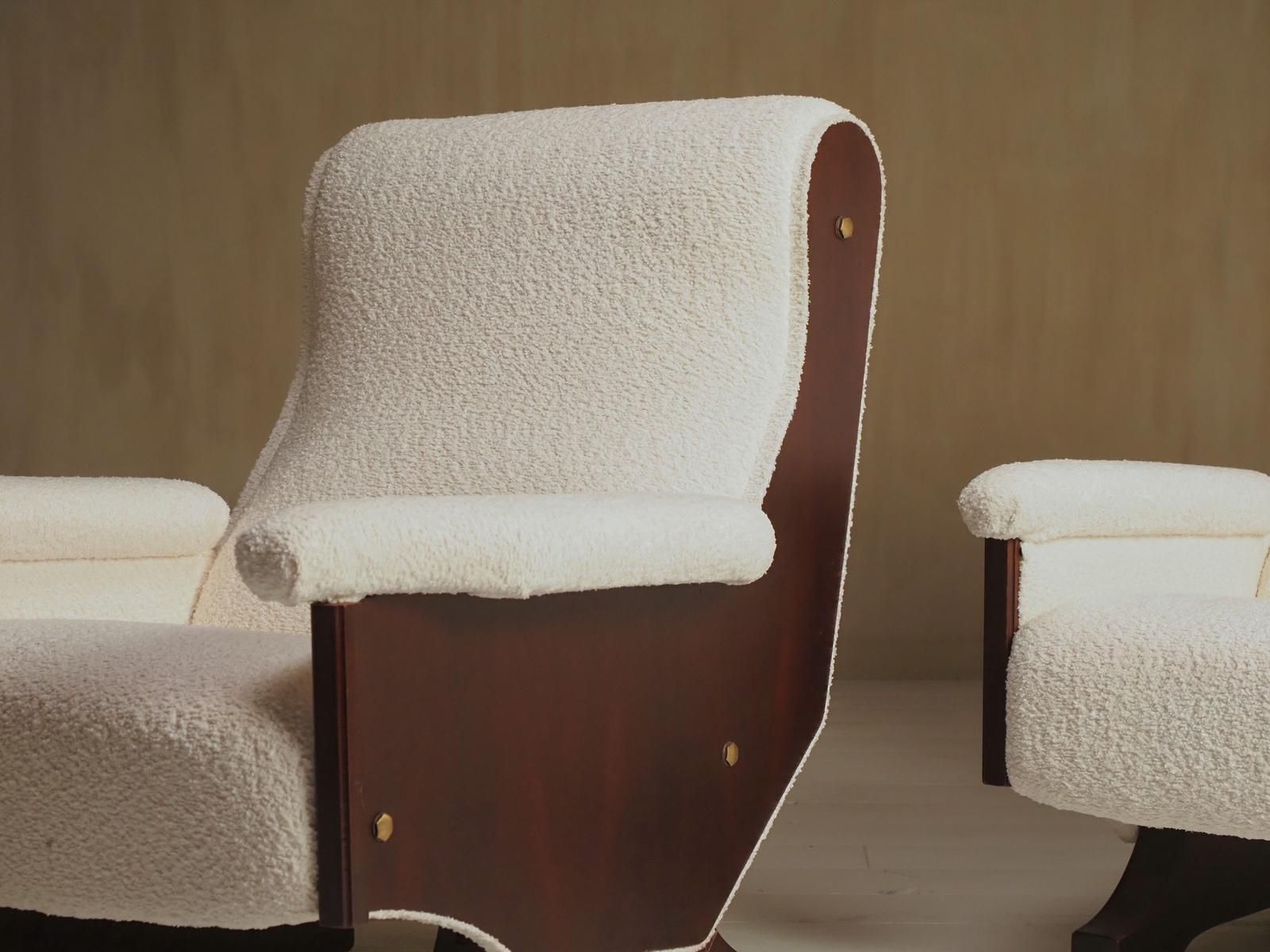 Pair Of Italian 1960's Modern Walnut & Boucle Armchairs photo furniture