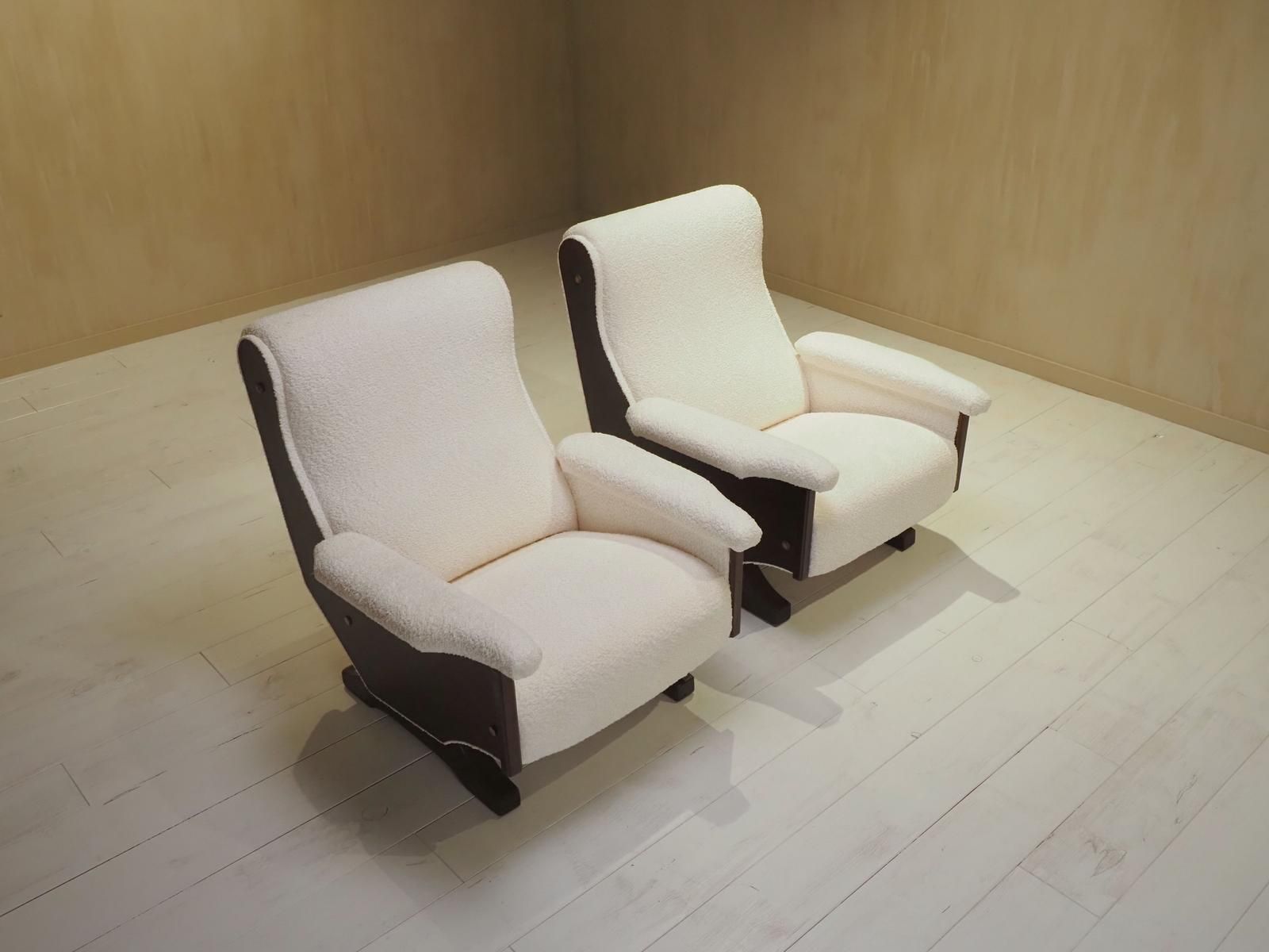 Pair Of Italian 1960's Modern Walnut & Boucle Armchairs photo Furniture