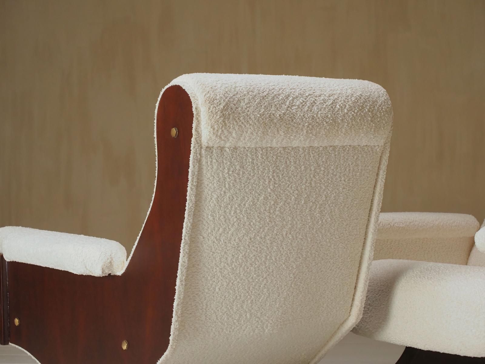 Pair Of Italian 1960's Modern Walnut & Boucle Armchairs photo vintage