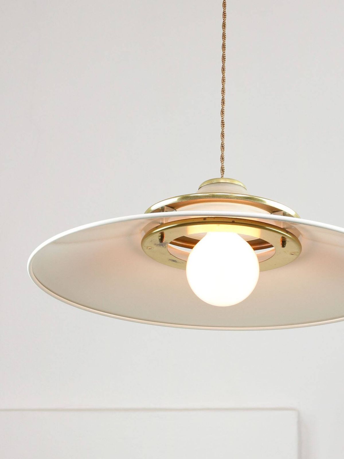 Vintage Italian Brass And Metal Saucer Pendant Lamp, 1970s photo furniture