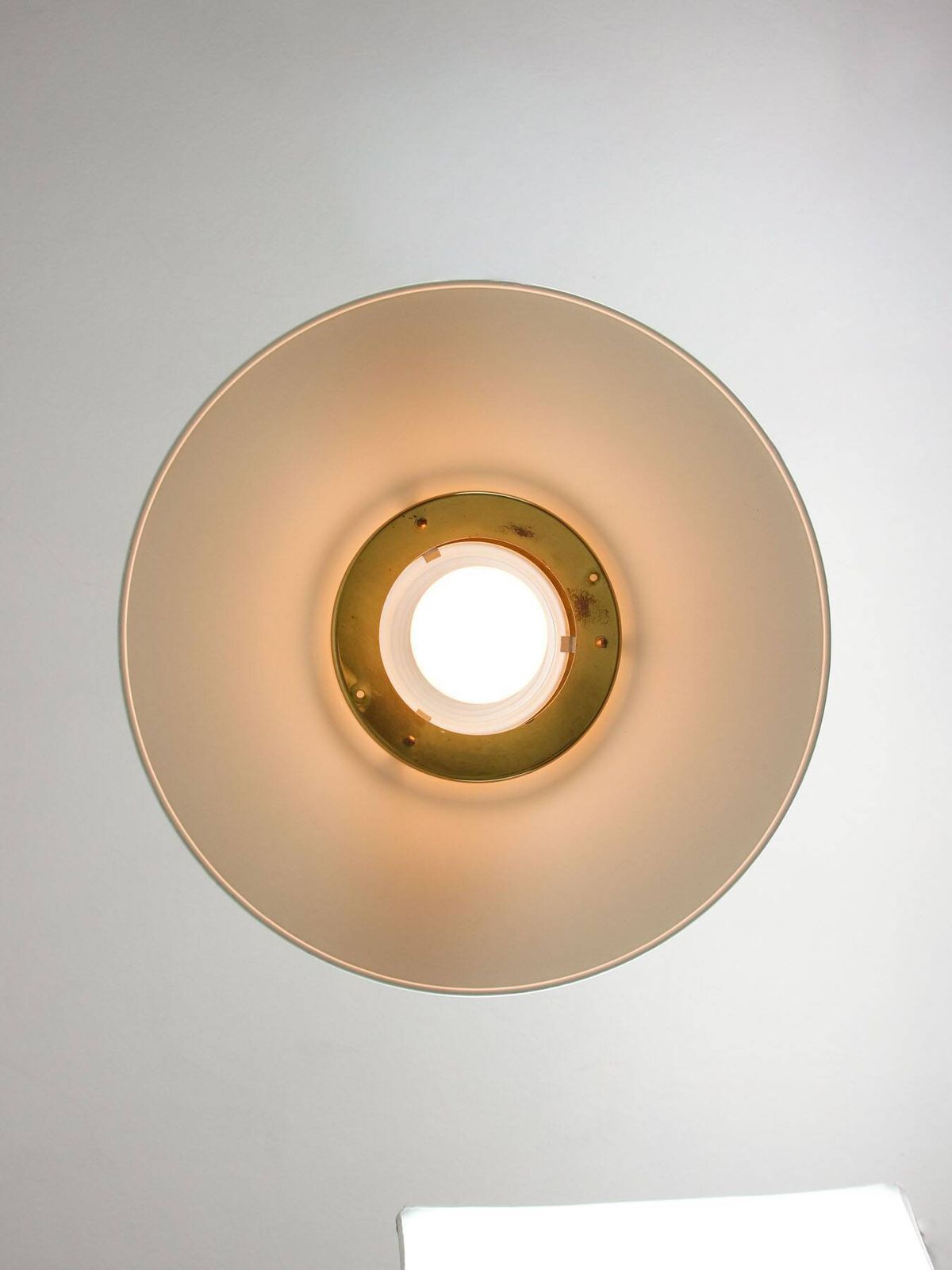 Lighting Vintage Italian Brass And Metal Saucer Pendant Lamp, 1970s photo