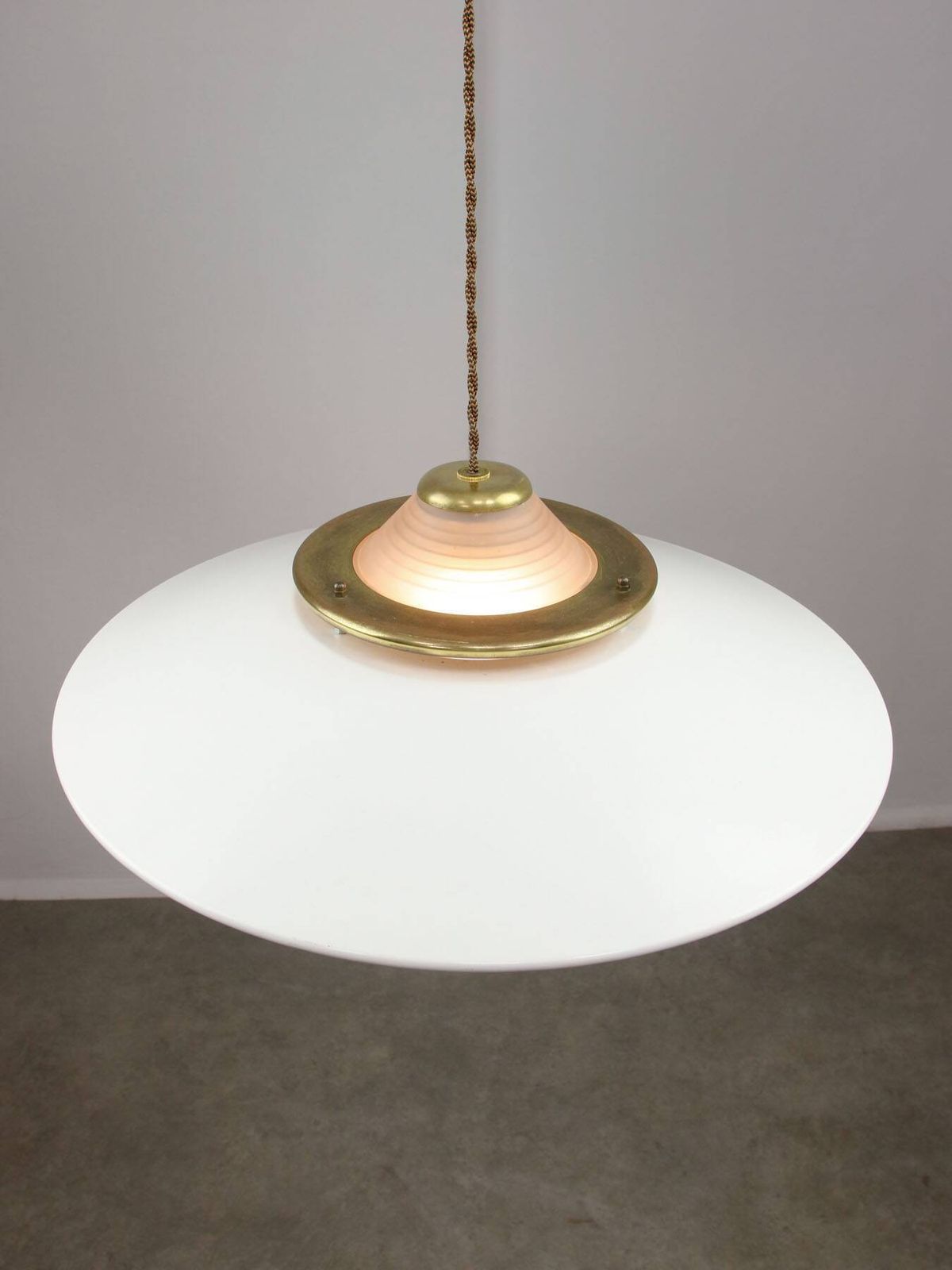 photo buy Vintage Italian Brass And Metal Saucer Pendant Lamp, 1970s