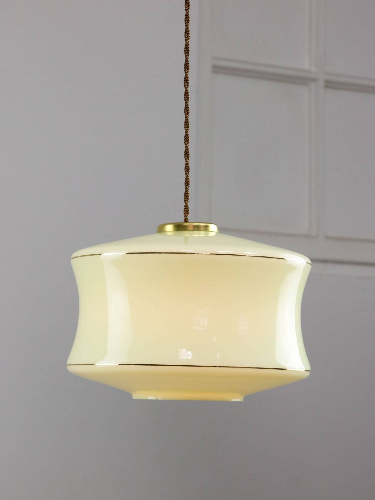Mid Century Italian Brass And Green Glass Pendant Lamp photo for sale
