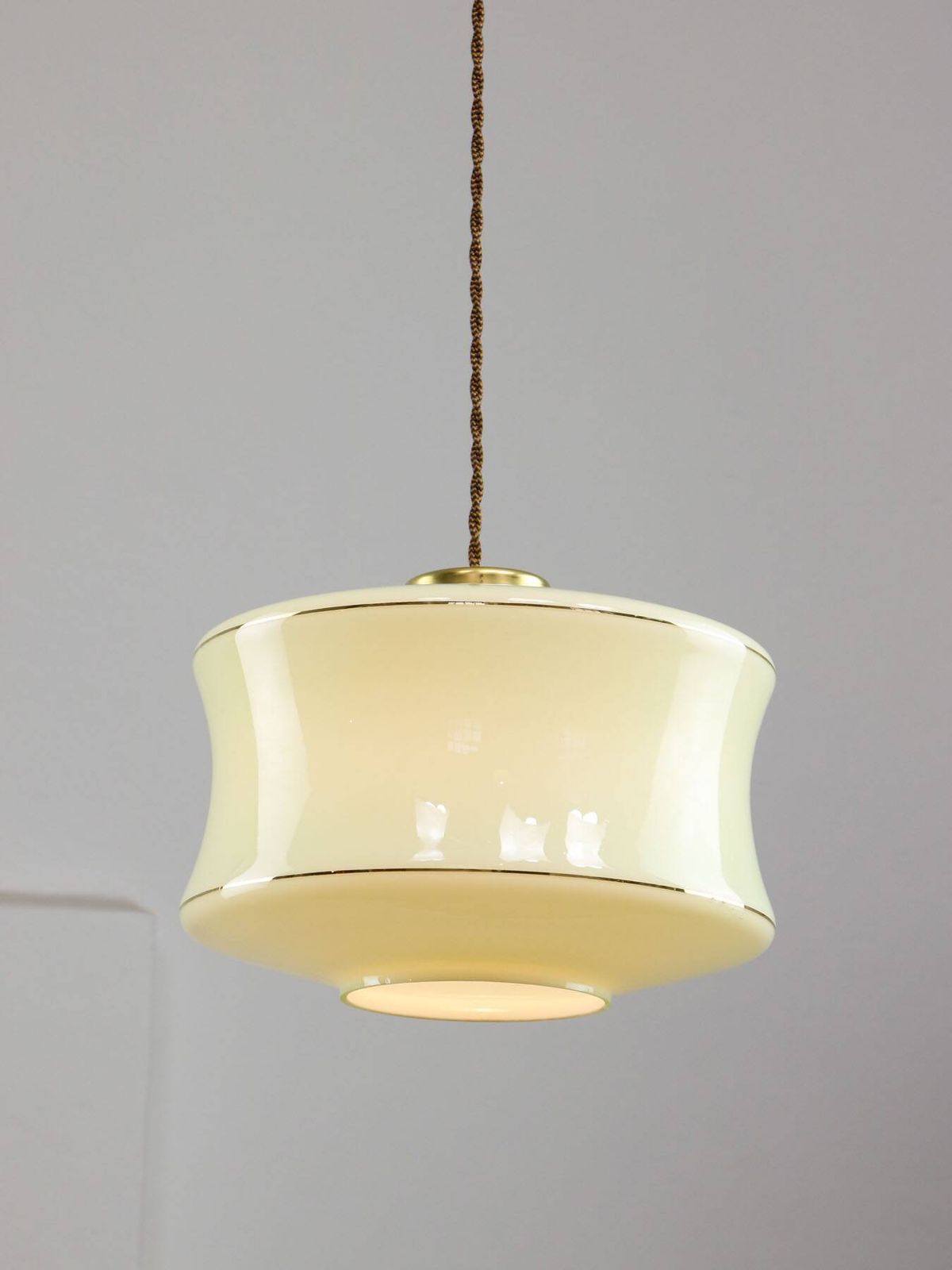 Mid Century Italian Brass And Green Glass Pendant Lamp photo vinterior