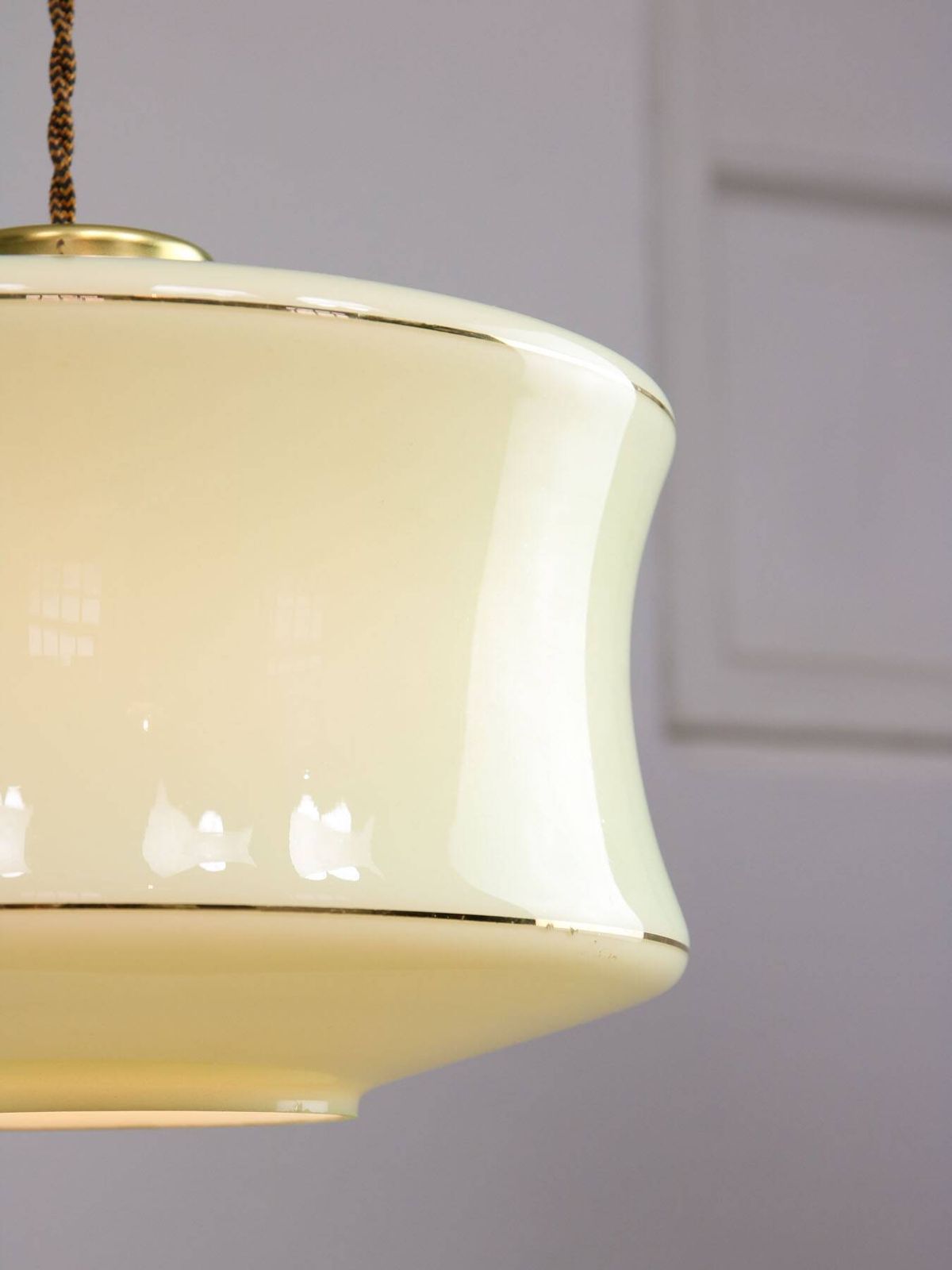 Mid Century Italian Brass And Green Glass Pendant Lamp photo buy