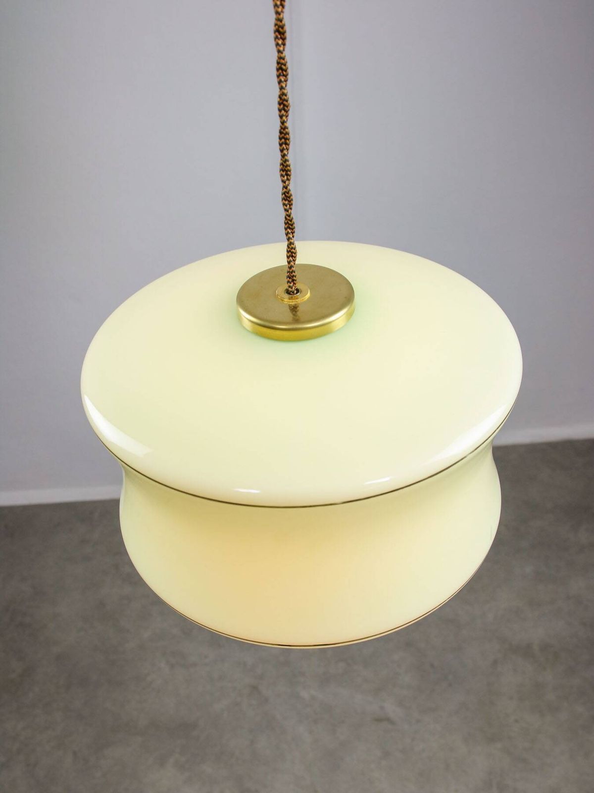 photo buy Mid Century Italian Brass And Green Glass Pendant Lamp