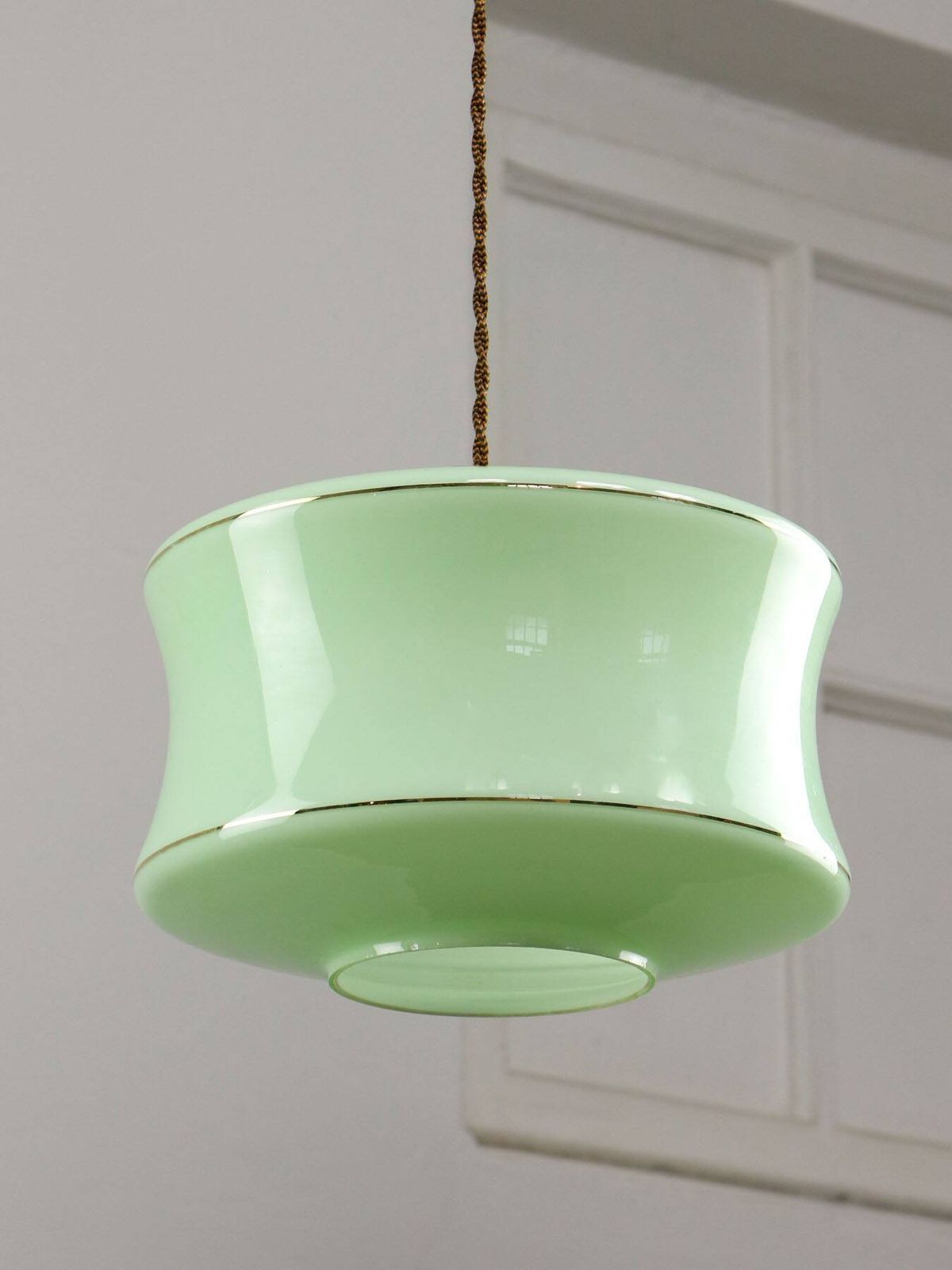 photo vintage Mid Century Italian Brass And Green Glass Pendant Lamp