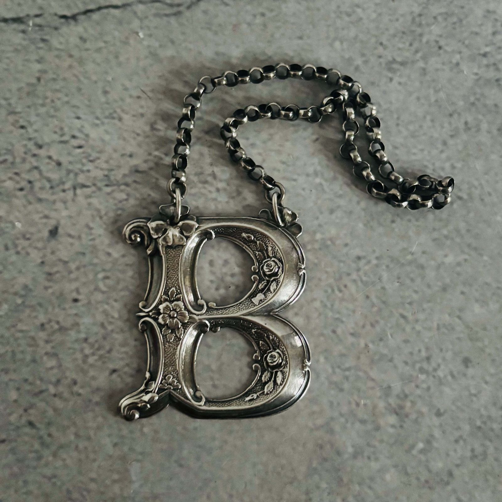 Antique Silver Letter B Brandy Decanter Label photo for sale