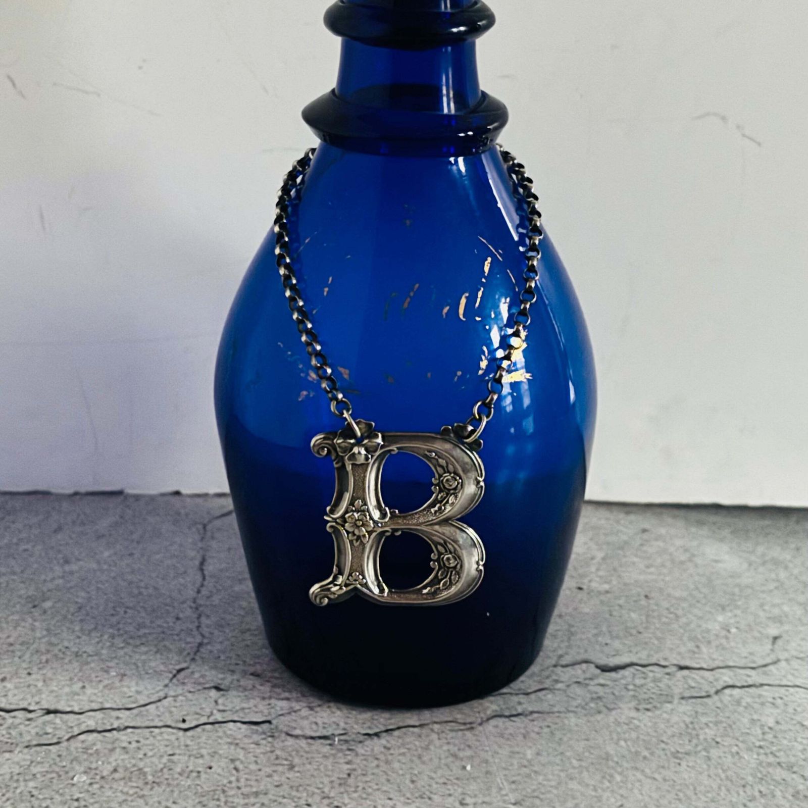 Antique Silver Letter B Brandy Decanter Label photo 185.0