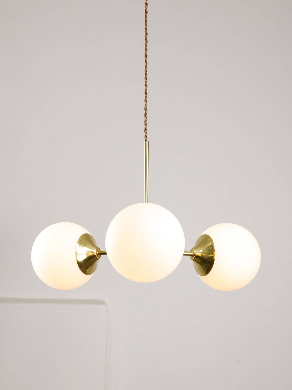 Mid Century Modern Italian Chandelier In Brass And Opaline Glass, 1960s. photo 647.0