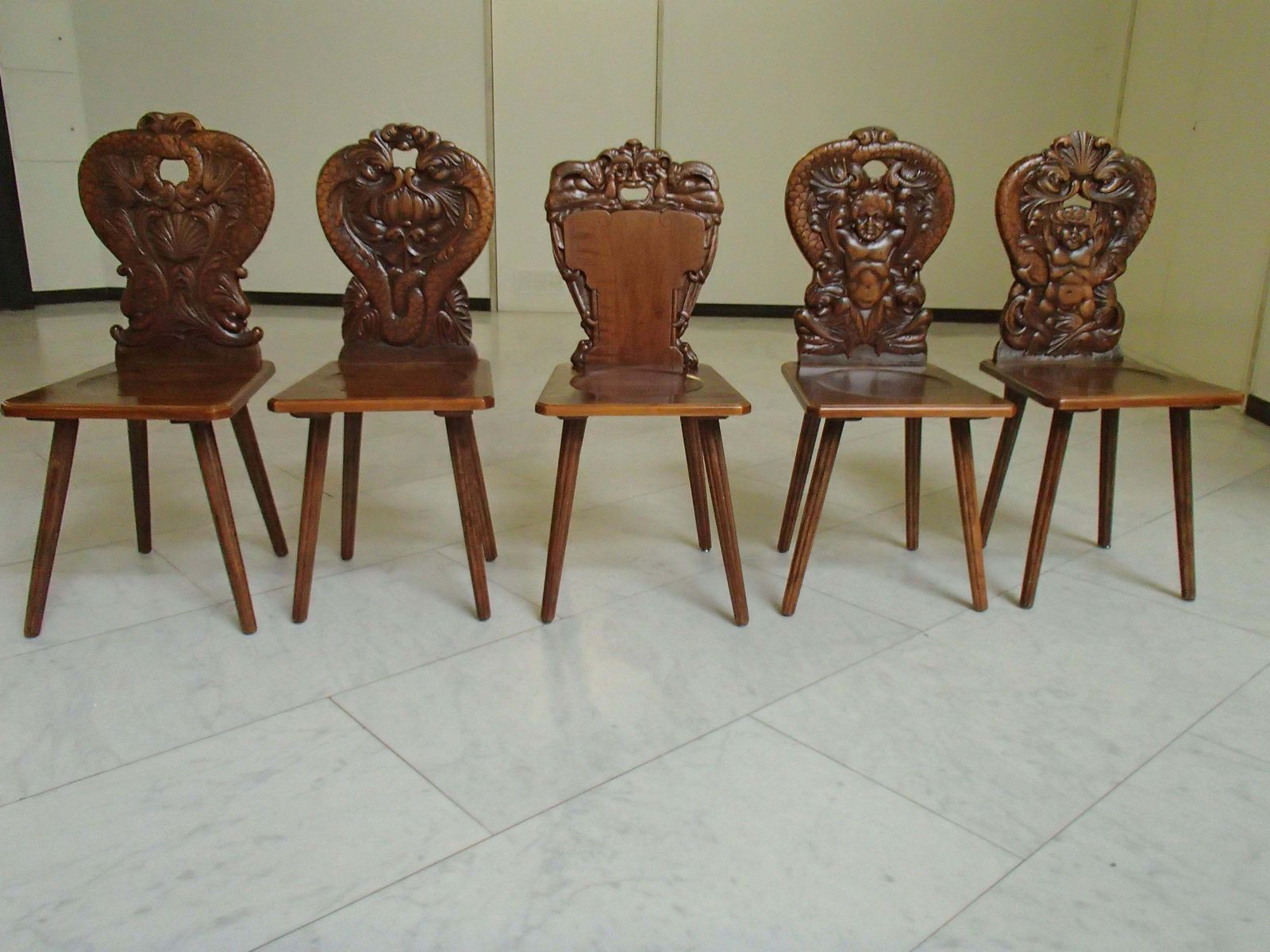 Furniture 18th Century Brutalist Wooden Chair Carved With Fabulous Creature photo