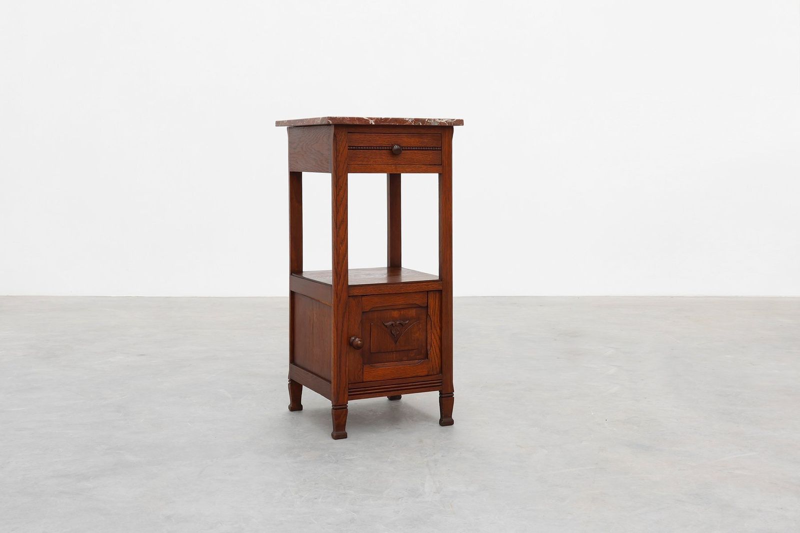 Art Deco Wood And Terracotta Marble Top Nightstand France 1920s photo vinterior